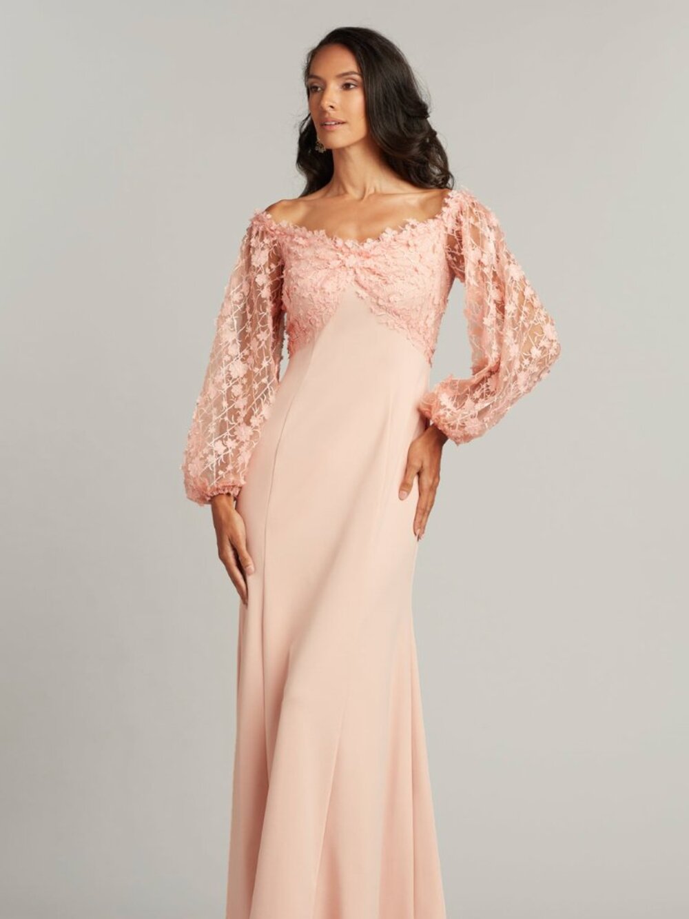 NWT Tadashi Shoji NELLIE FLORAL APPLIQUE GOWN DRESS ANTIQUE PINK size 14NWT